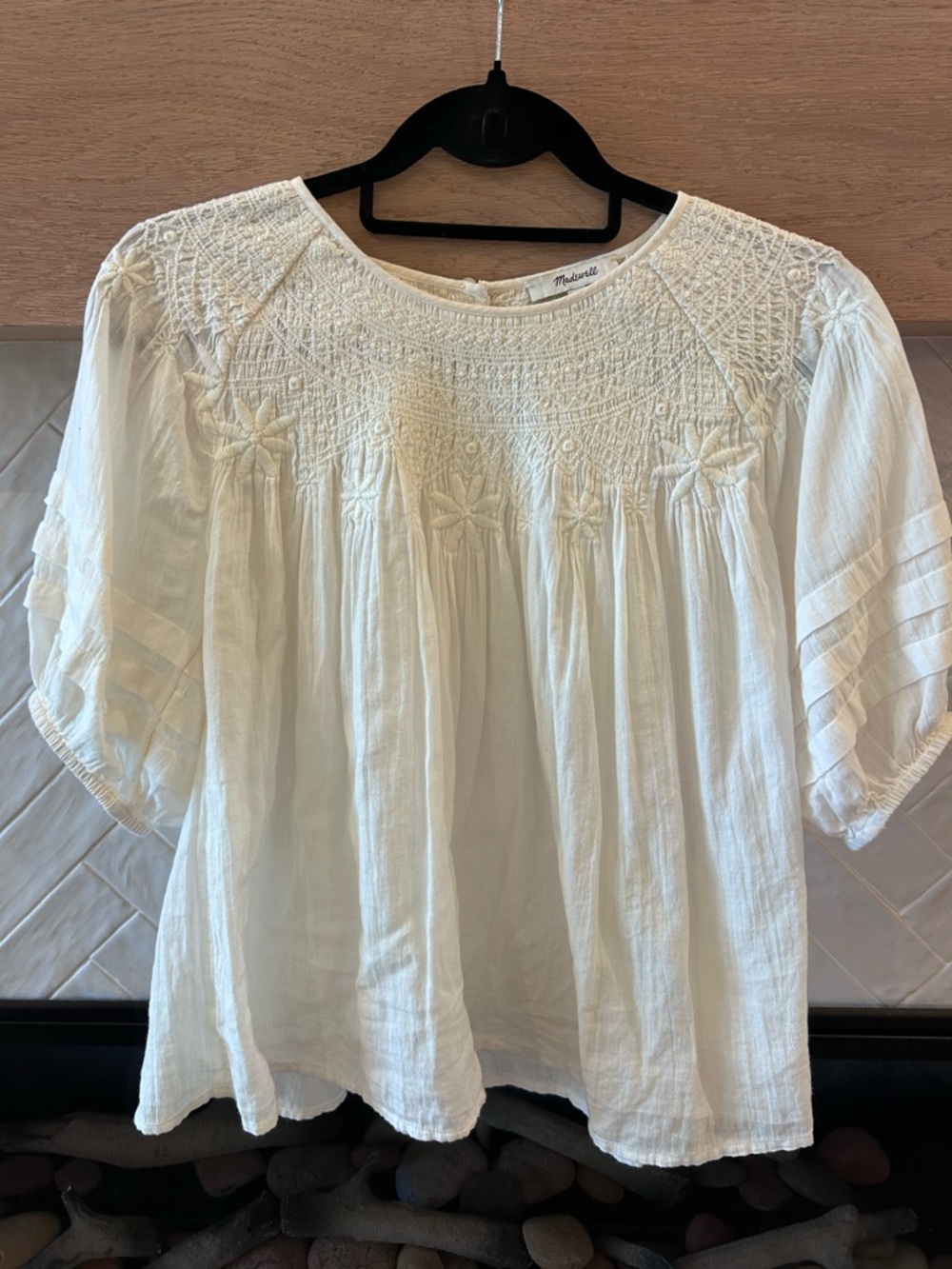 Madewell Smocked Blouse Embroidered Details size Small